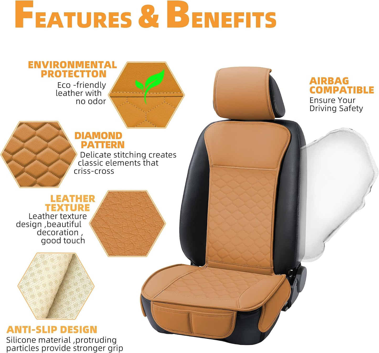 Elantrip 2PCs Front Car Seat Covers Leather Water Proof Seat Protector Universal fit for Most Cars SUVs and Trucks Black