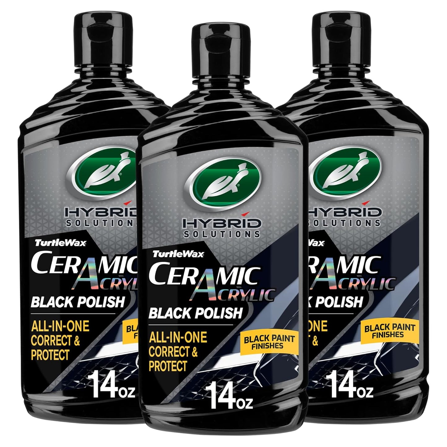 Turtle Wax Hybrid Solutions Ceramic Acrylic Black Car Polish and Wax, Car Scratch Remover & Car Paint Restorer for Black Cars, Deep Shine, Ceramic Coating Protection & Water Beading, 14 oz (Pack of 1)