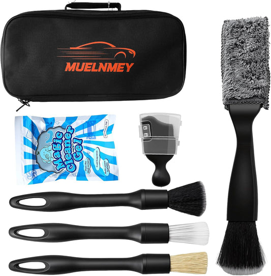 7PCS Car Detailing Brush Set, Soft Boar Hair Brush, Car Interior Detail Brush, Fiber Brush, Car Dust Removal Brush, Car Cleaning Gel, Cleaning Tool Set Suitable for Trucks, Cars, RVs, SUVs