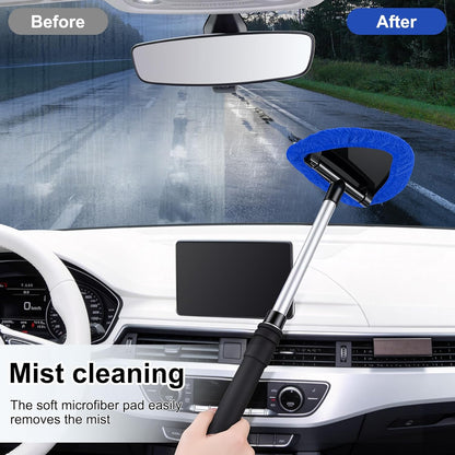 JUSTTOP Windshield Cleaner Tool, Car Interior and Exterior Window Cleaning Kit with Extendable Handle & 4 Reusable Microfiber Pads, Auto Glass Wiper Brush Kit for Car & Home Windows (Green)
