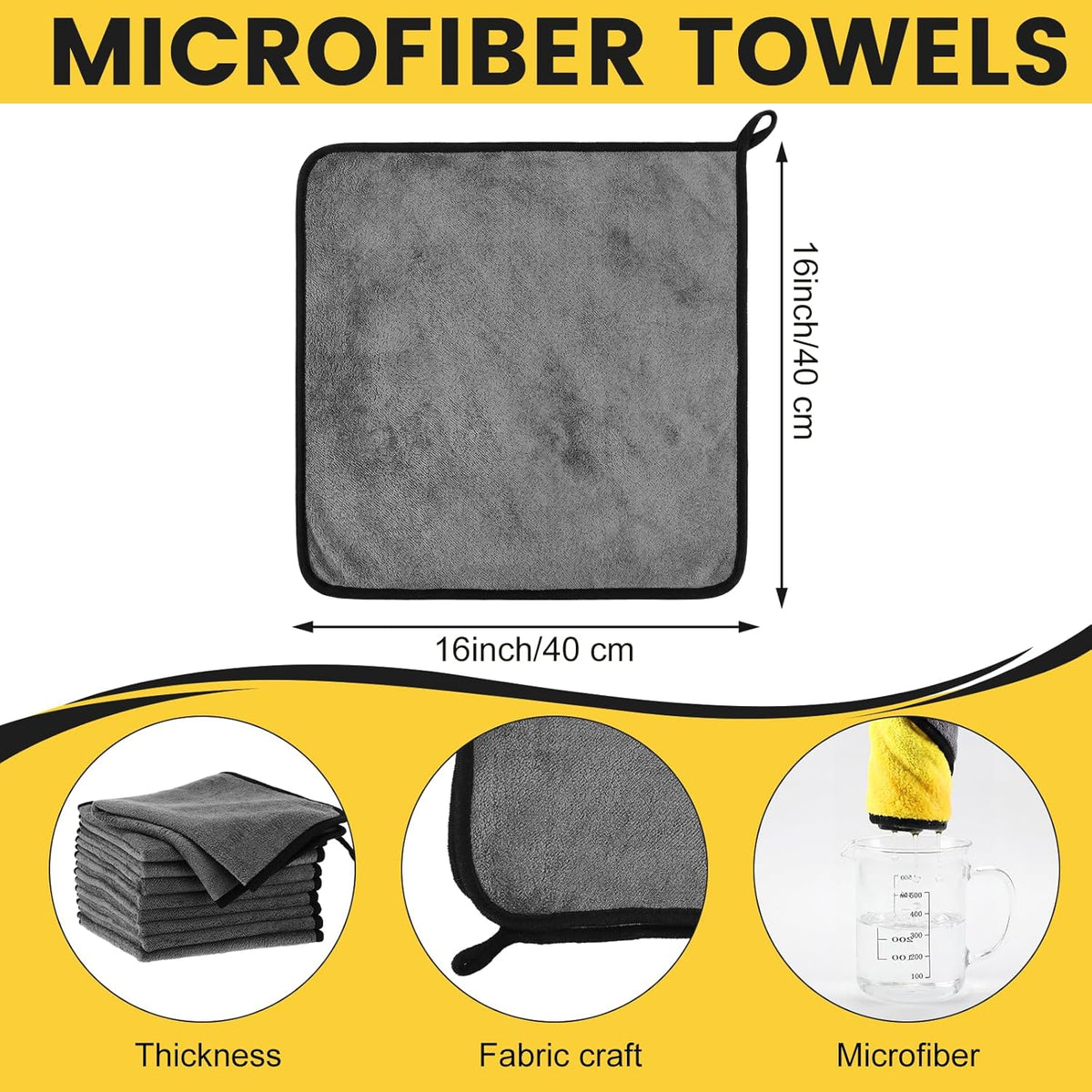 Tallew 40 Pcs Microfiber Towels:16"x16" Microfiber Drying Towels Bulk Micro Fiber Car Cleaning Cloth for Cars Drying Washing Polishing Office Windows Cleaning Household Supplies (Yellow)