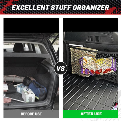 RED WOLF 2 Layer Small Mesh Cargo Net Elastic Storage Netting 2 Pcs Stretchable Car Organizer Net 14×10 Inch for Trunk RV Boats Home Auto Cargo Net Pocket with Screws and Hooks