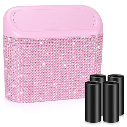 Accmor Car Trash Can with Lid, Leakproof Vehicle Garbage Organizer Holder Bin with 60 Pcs Trash Bags, Mini Auto Dustbin Interior Accessories Storage Container for SUV, Office, Home