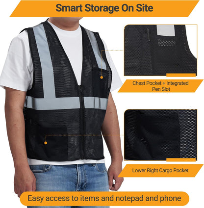 AYKRM 2 Pocket Mesh High Visibility Reflective Safety Vest for men & Women ANSI/ISEA 107 Standards