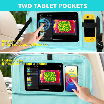 2Pack Car Backseat Organizer with Foldable Table Tray,6 Storage Pockets Car Storage Organizer with Tablet Holder,Car Seat Back Protectors Kick Mats Travel Accessories (Black)
