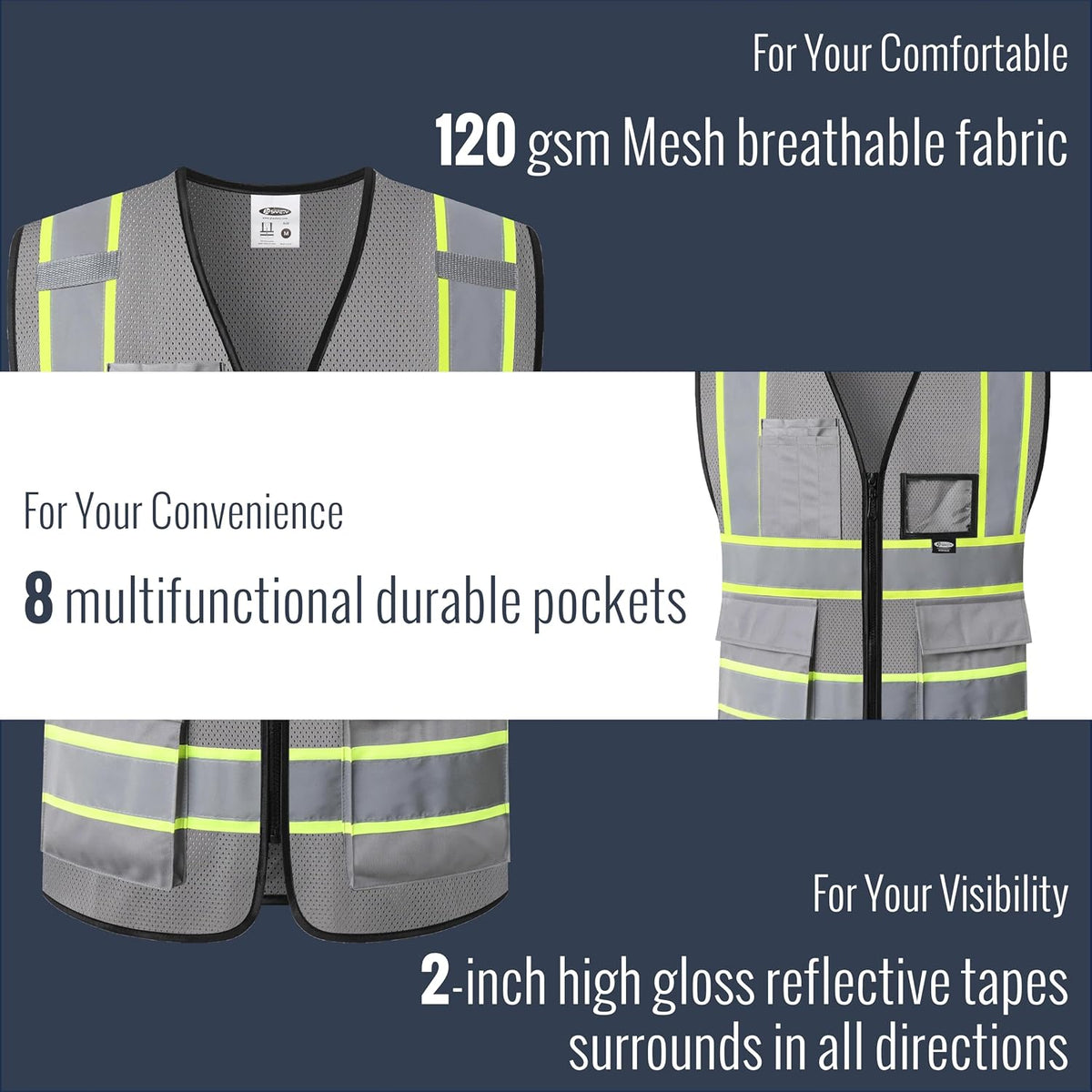 JKSafety Safety Vest for men women Hi Vis Reflective Vest with Pockets and Zipper High Visibility Meet ANSI Standard（BX320