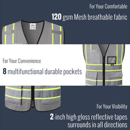 JKSafety Safety Vest for men women Hi Vis Reflective Vest with Pockets and Zipper High Visibility Meet ANSI Standard（BX320
