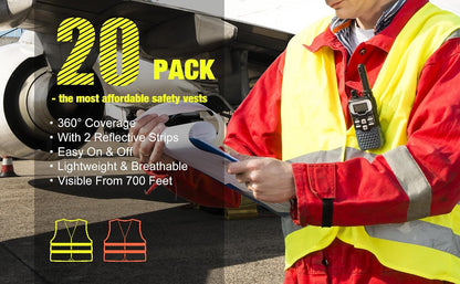 DUSKCOVE 10 Pack High Visibility Safety Vest for Traffic Work, Running, Surveyor and Security Guard - Construction Vest with 2 Reflective Strips, Made from Breathable and Neon Yellow Mesh Fabric