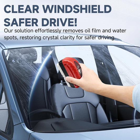 Automotive Oil Film Cleaning Brush for Car Windows Clear Vision Glass Cleaner Removes Oil Film for Crystal Clarity and Anti-Fog, Windshield Oil Film Remover Comes with Microfiber Towel for Car (Red)
