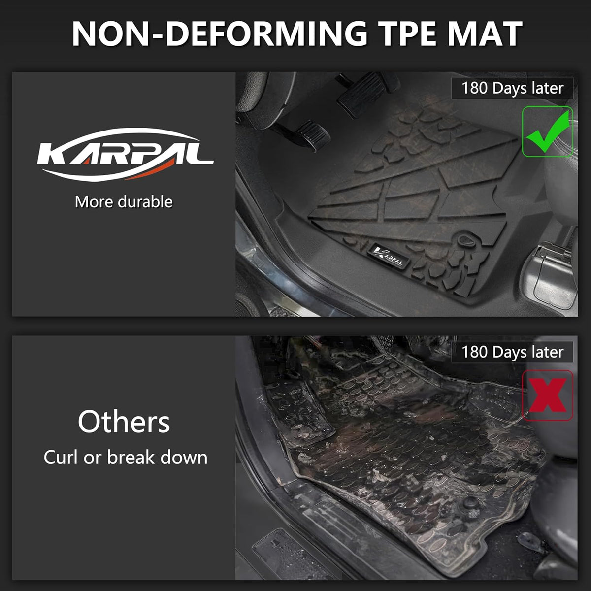 KARPAL Floor Mats for 2007-2013 Chevy Silverado & GMC Sierra 1500 Crew Cab / 2007-2014 2500/3500 HD(Footwell Coverage), All-Weather TPE Custom Fit Floor Liners Car Accessories