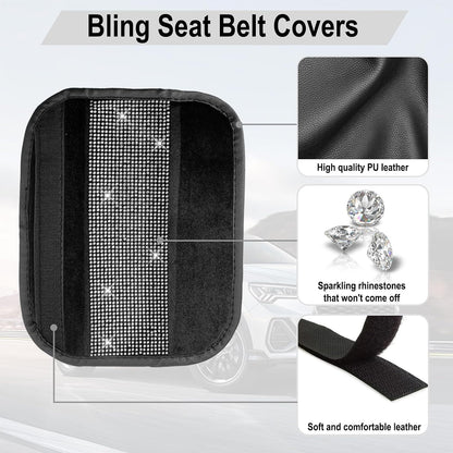 ecocstm 2 PCS Bling Car Seat Belt Shoulder Pads, Bling Seat Belt Covers with Bling Rhinestones, Car Accessories Seatbelt Strap Pad with Crystal Diamond for Car, Truck, SUV (White Diamond)