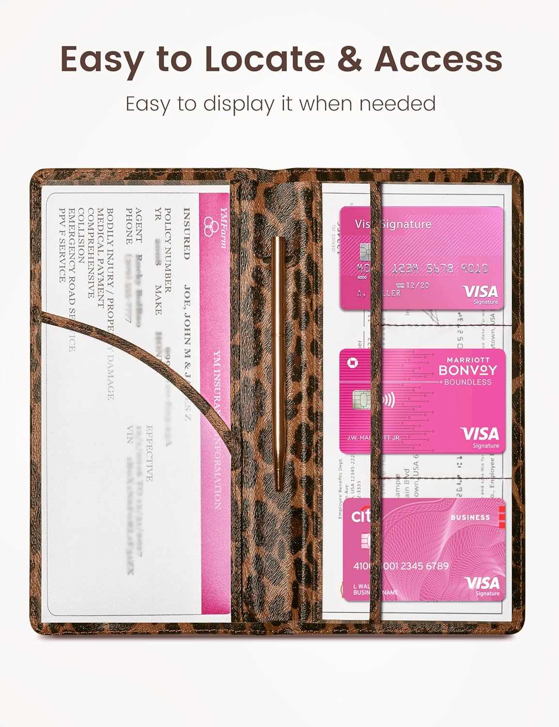 Yarnic Leopard Car Registration and Insurance Holder, Car Document Holder with Magnetic Closure, Car Organizer Vehicle Glove Box Compartment Organizer, Car wallet Case for Teens Men Women