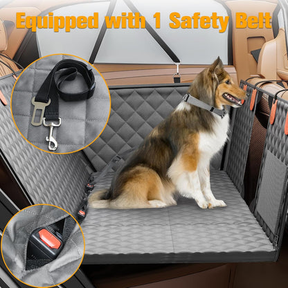 PETICON Back Seat Extender for Dogs, Hard Bottom Dog Car Seat Cover - Supports 400lbs, Rear Seat Pet Cover with Mesh Window, Waterproof Dog Hammock for Car SUV