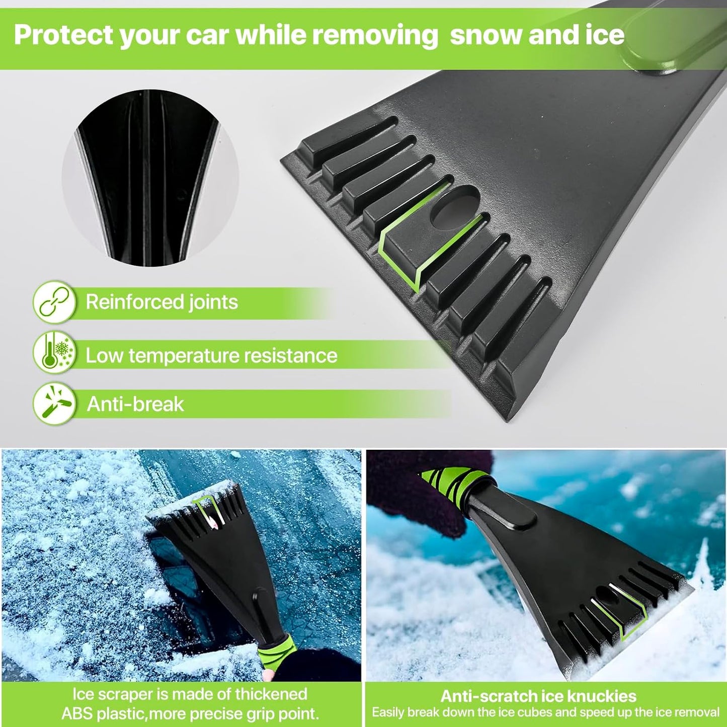 OUSHASAA 27" Snow Brush and Ice Scrapers for Car Windshield 2 Pack |Scratch-Free Bristle Head PVC Snow Brush & Foam Grip Window Snow Scraper Snow Removal Tool with Aluminum Body for Truck, SUV,Purple
