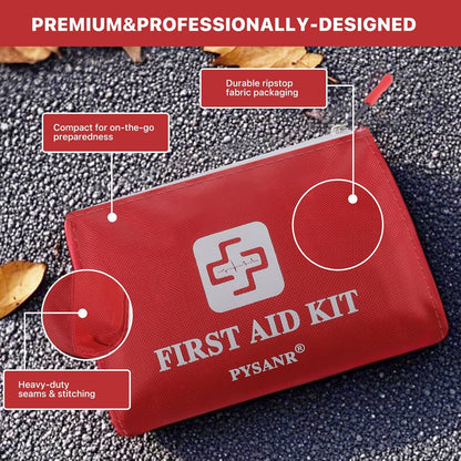 Small First Aid Kit, 150 Piece with Foil Blanket & Scissors, Mini First Aid Bag for Emergency, Home, Camping, Travel, Sports, Office, Outdoor, Car, School