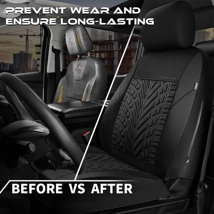 CAR PASS Car Seat Covers Full Sets, Front & Split Rear Bench for Car, 3D Tyre Embossed Automotive Interior Covers, Airbag Compatible, Quick Setup Universal Fit Seat Covers for Car, SUV(Charcoal)