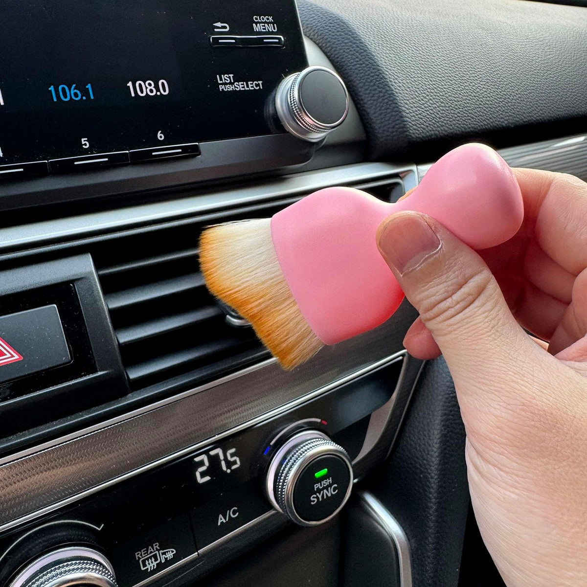 Car Detailing Brush, Soft Bristle Cleaning Brush, Scratch-Free Auto Duster Tool for Dashboard, Air Vents, Leather & Interior Cleaning (Black&Brown)
