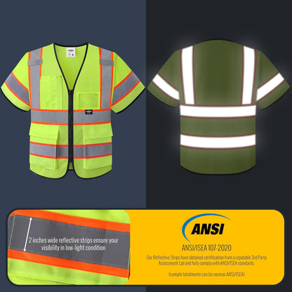 JKSafety Safety Vest for men women Hi Vis Reflective Vest with Pockets and Zipper High Visibility Meet ANSI Standard（BX320