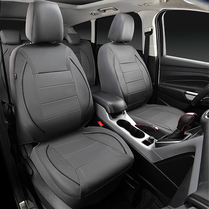 CAR PASS Universal FIT Piping Leather Two Front Seat Covers, Waterproof Faux Leather for SUV Sedan Van Truck, Airbag Compatible,Reserved Opening Holes for Headrest Covers. (Black red)