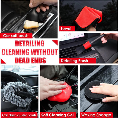 17pcs Car Cleaning Kit, Pink Car Interior Detailing Kit with High Power Handheld Vacuum, Detailing Brush Set, Windshield Cleaner, Cleaning Gel, Complete Auto Accessories for Women Gift