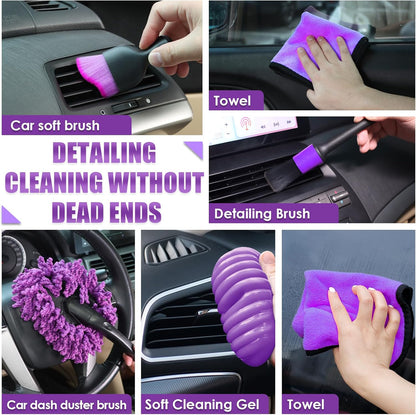 17pcs Car Cleaning Kit, Pink Car Interior Detailing Kit with High Power Handheld Vacuum, Detailing Brush Set, Windshield Cleaner, Cleaning Gel, Complete Auto Accessories for Women Gift