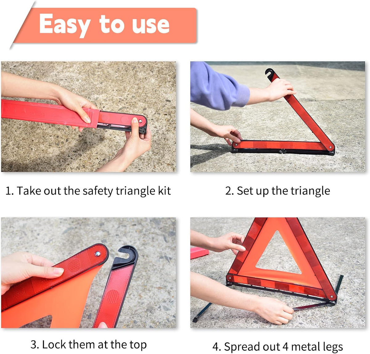 DEDC Warning Triangle, Foldable Safety Triangle, Triple Warning Kit, Warning Triangle Reflector, Roadside Hazard Sign, Triangle Symbol for Emergency with Storage Bag (3 Pack)