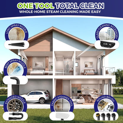 Handheld Steam Cleaner, 230°F Pressurized Steamer with No Water Spitting & Continuous Steam, 350ML Chemical-Free Deep Cleaning for Grease & Grime, 12 Accessories for Grout, Bathroom, Kitchen & Car