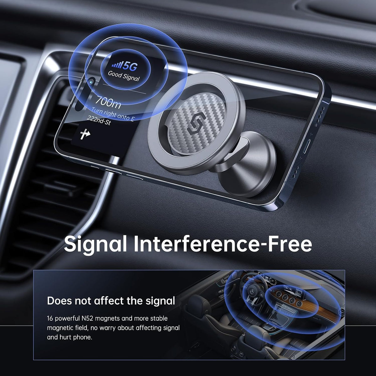 SYNCWIRE MagSafe Car Mount, Magnetic Car Phone Holder for Car Dashboard, 360° Rotating Strong Magnet Phone Mount with 3M VHB Adhesive, Compatible with iPhone 17/16/15/14/13/12 & MagSafe Cases