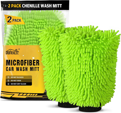 HOMEXCEL Car Wash Mitt, 2PK Chenille Microfiber Wash Mitt, Scratch-Free & Lint-Free, Rich Foam, Highly Absorbent, Double Sided, Perfect for Car Washing and Detailing, 10.2" x 6.7 ", Blue