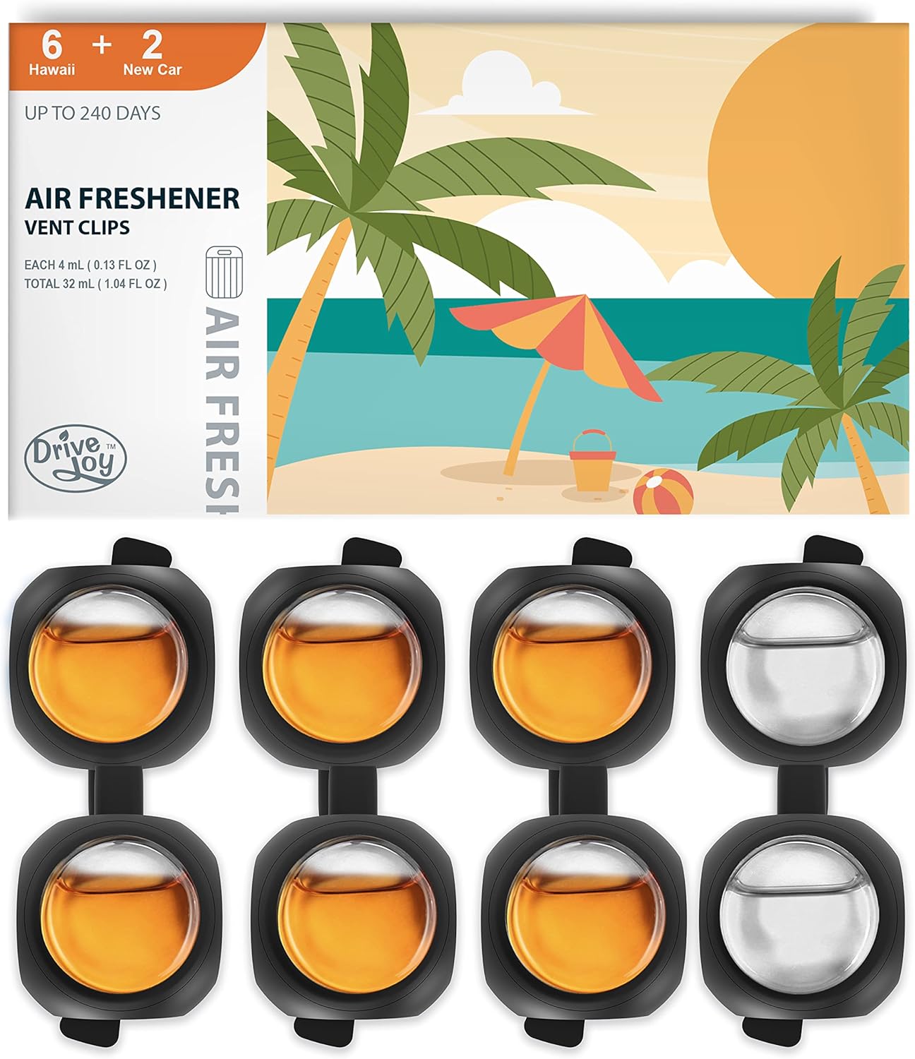 DRIVEJOY Car Air Freshener Vent Clips, 8 PK, 6 Ocean, 2 New Car Scent, Long Lasting Air Fresheners for Men & Women, Up to 240 Days, Odor Eliminator
