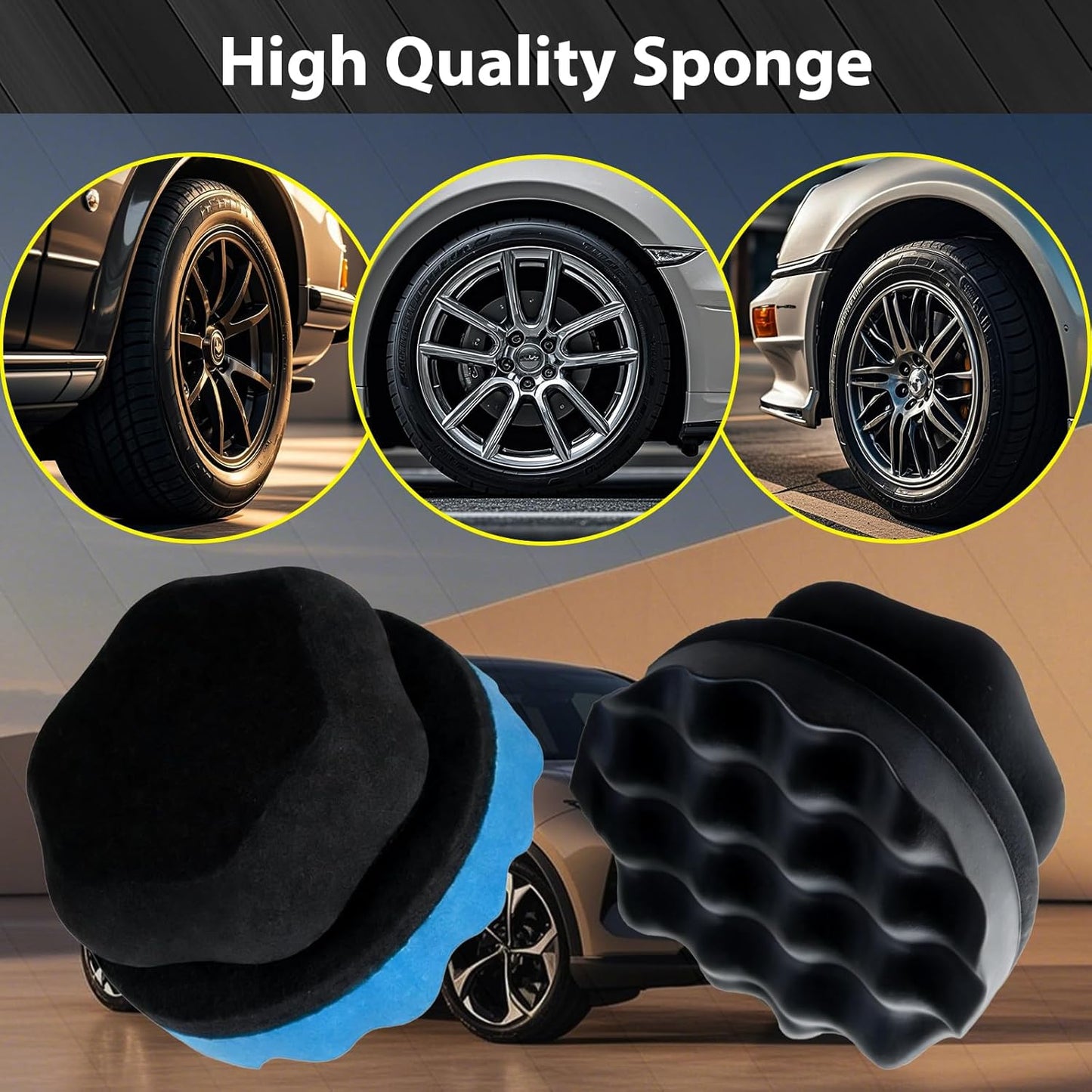 Tire Shine Applicator Pads, 2 Pcs Tire Dressing Applicator, Reusable Tire Shine Sponge Wave Contoured for Car Detailing, 3.15inch