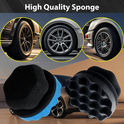 Tire Shine Applicator Pads, 2 Pcs Tire Dressing Applicator, Reusable Tire Shine Sponge Wave Contoured for Car Detailing, 3.15inch