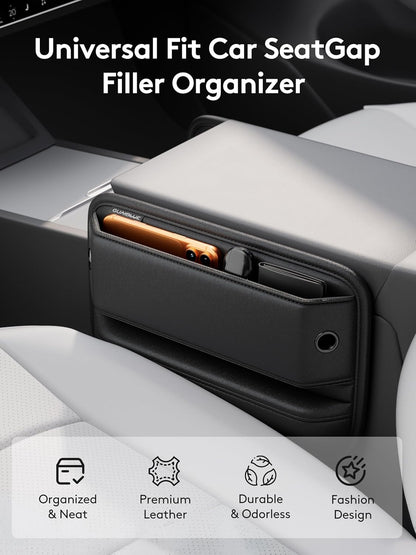 2 Pack Car Seat Gap Filler Organizer with Sun Visor Organizer, PU Leather Seat Gap Filler for Phone, Keys, Cards & Sunglasses, Front Seat Storage Side Pocket for Cars SUVs Trucks