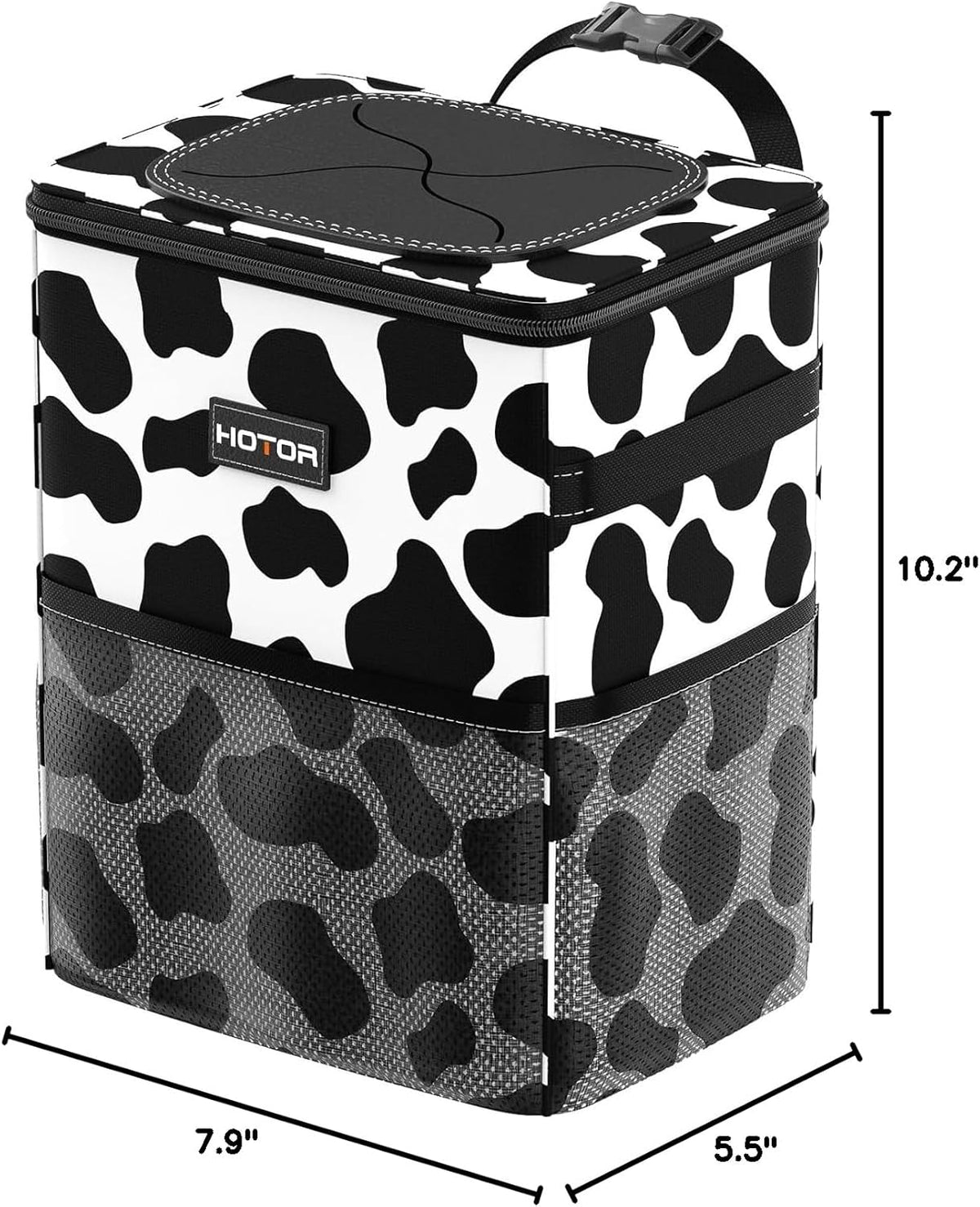HOTOR Car Trash Can with Lid and Storage Pockets - 100% Leak-Proof Organizer, Waterproof Garbage Can, Multipurpose Trash Bin for Car, 2 Gallons, Black