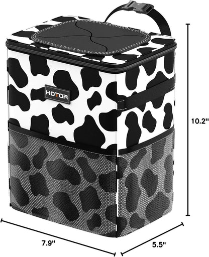 HOTOR Car Trash Can with Lid and Storage Pockets - 100% Leak-Proof Organizer, Waterproof Garbage Can, Multipurpose Trash Bin for Car, 2 Gallons, Black