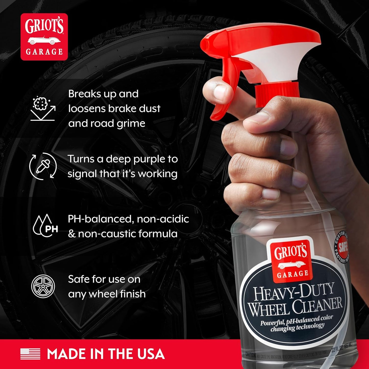 Griot's Garage Heavy-Duty Wheel Cleaner for All Wheel Finishes, Breaks Down and Removes Stubborn Brake Dust and Grime, PH Balanced, Non-Acidic, 11026, 35oz