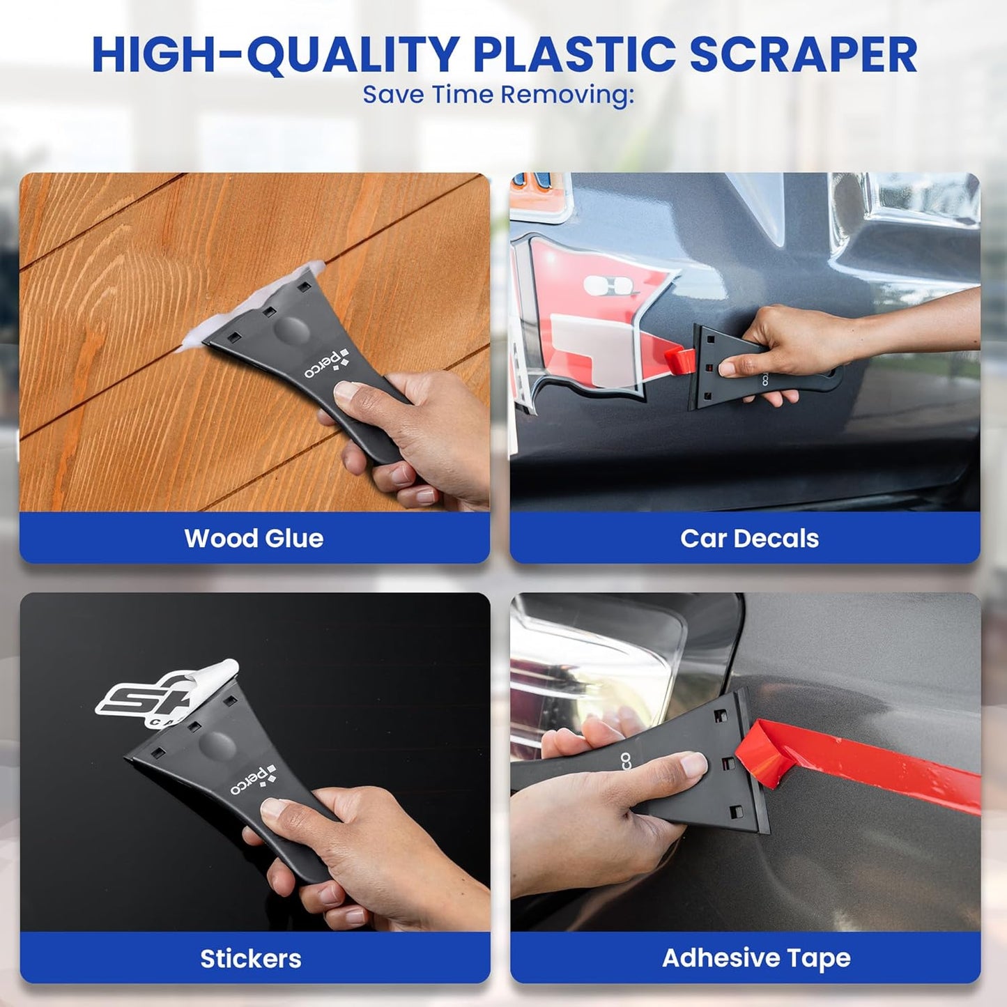 Perco Glue Off Adhesive Sticker Remover 3.3 fl. oz & Scraper with Plastic Razor for Removing Labels (Adhesive Sticker Remover & Scraper w/Plastic Razor)