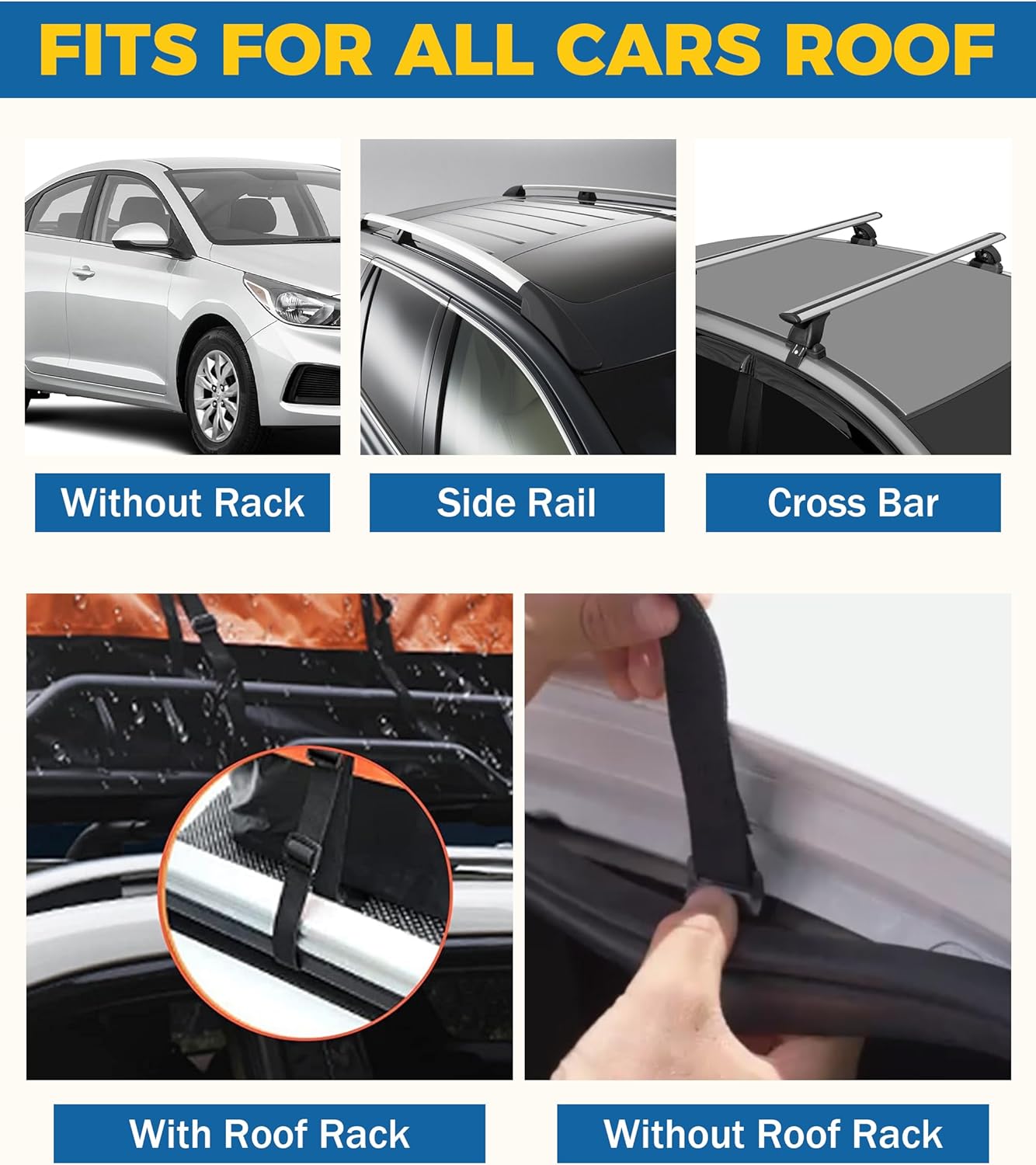 15 Cubic Feet Roof Rack, Rooftop Cargo Carrier, Soft-Shell Carriers with Anti-Slip Mat for All Cars with/Without Rack