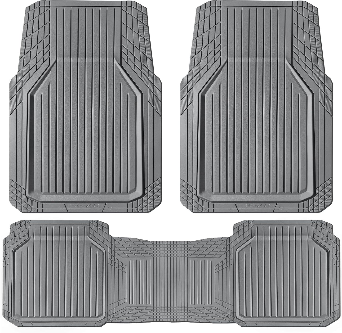 CAR PASS Heavy Duty Rubber Floor Mats for Car, Waterproof Liner Deep Dish Car Mats Full Sets, Universal Trim to Fit for SUV Truck Sedans Vans, All Weather Automotive Floor Mats 3pcs, Solid Black