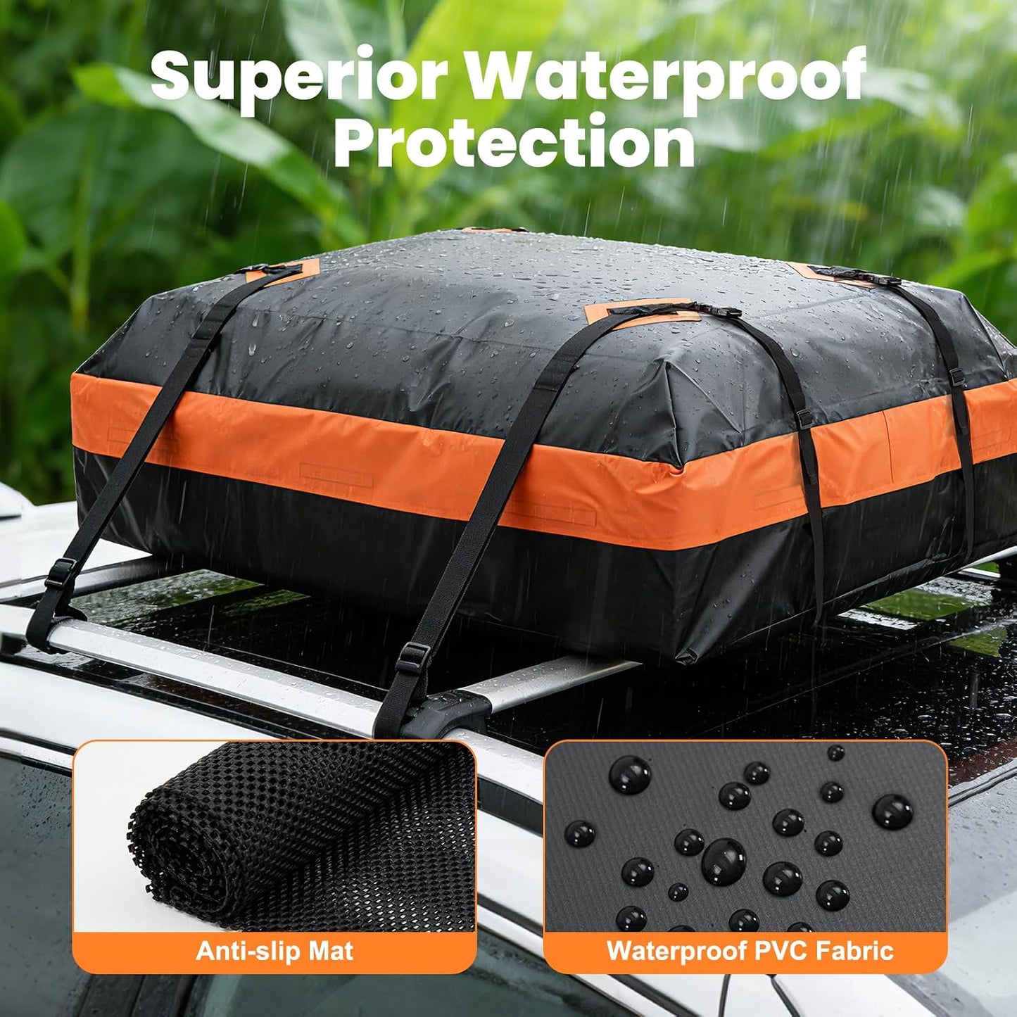 DUMOS Car Rooftop Cargo Carrier Bag Waterproof 20 Cubic Feet for All Cars | with Anti-Slip Mat, Combination Luggage Lock, Reinforced Straps & Door Hooks, Fit Vehicles with/without Roof Racks