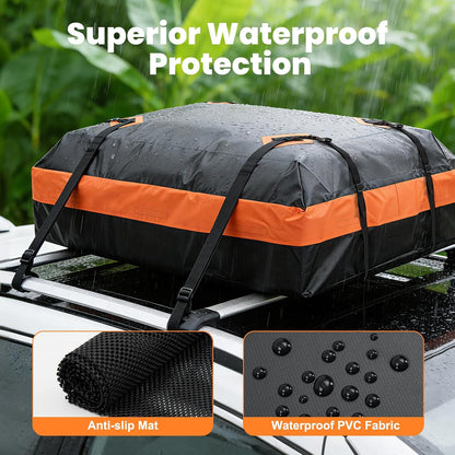DUMOS Car Rooftop Cargo Carrier Bag Waterproof 20 Cubic Feet for All Cars | with Anti-Slip Mat, Combination Luggage Lock, Reinforced Straps & Door Hooks, Fit Vehicles with/without Roof Racks