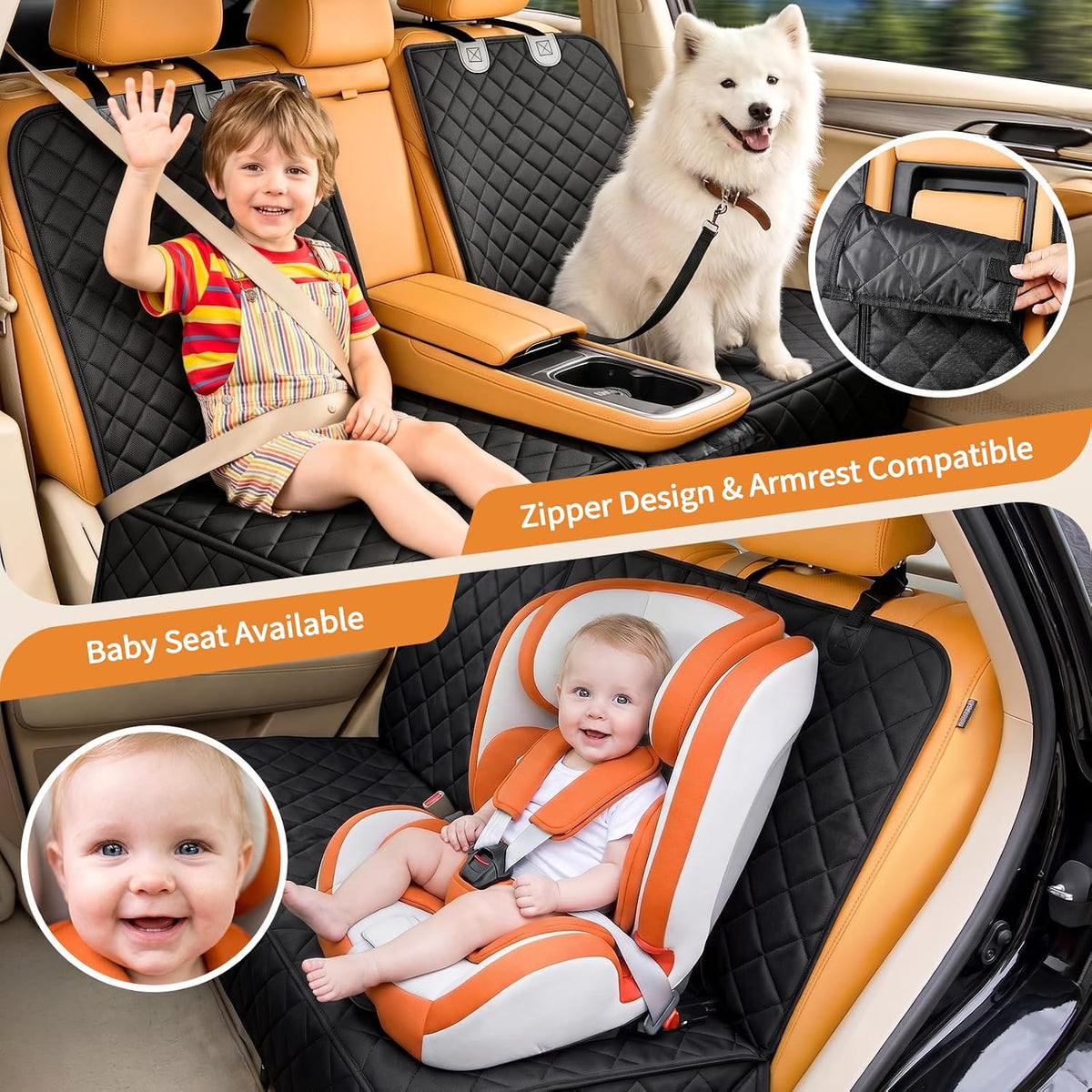 Yuntec Dog Car Seat Cover, Back Seat Cover for Dogs Pet Car Seat Protector Waterproof Rear Seat Cover Durable Car Seat Cover, fits Middle Armrest for Most Cars SUVs Trucks (53” Width)- Black