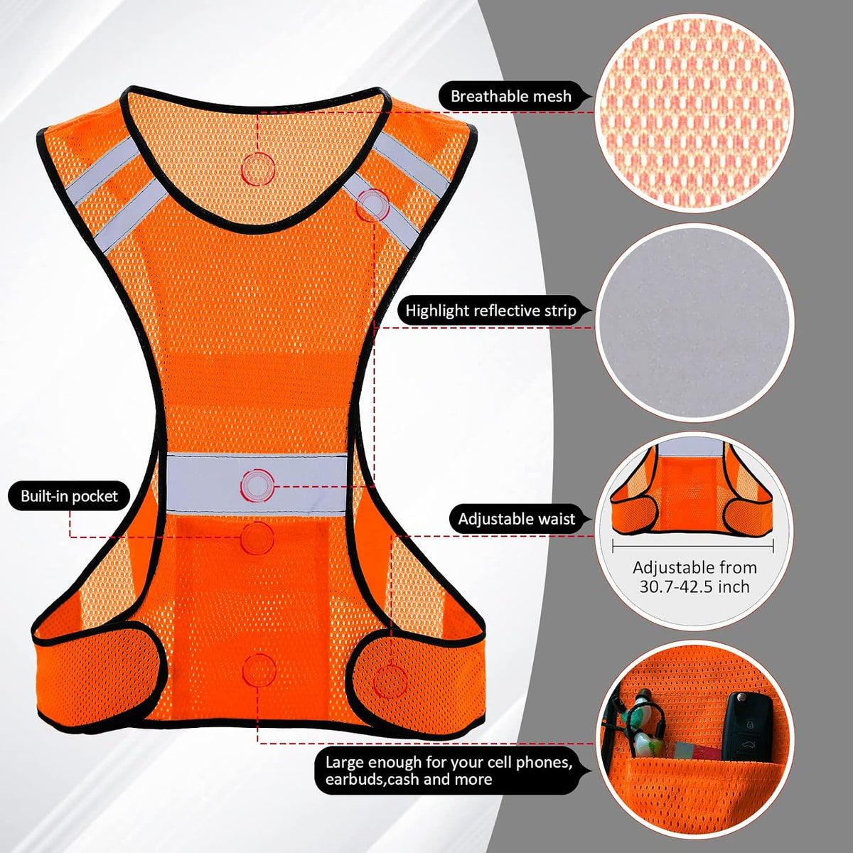 TCCFCCT Reflective Running Vest, High Visibility Running Gear with Large Pocket