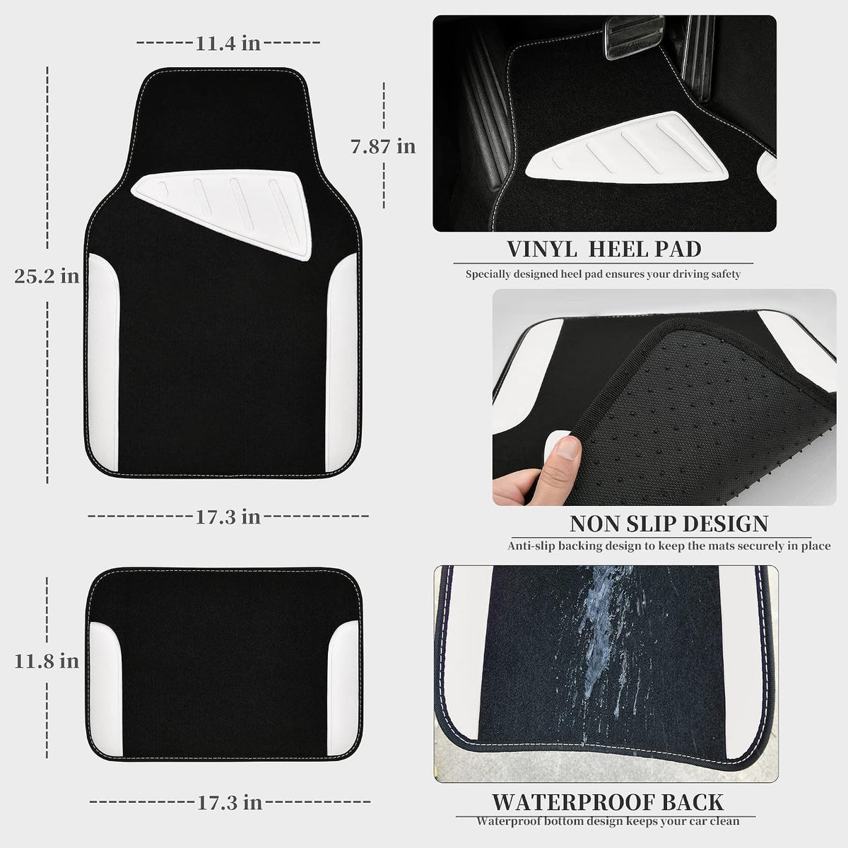 CAR PASS Waterproof Universal Car Floor Mats, Leopard Print Car Mats Fit for SUV,Vans,sedans, Trucks,Set of 4pcs Car Carpet with Driver Heel Pad and Nibs Backing, Leopard Car Accessories Gray Leopard