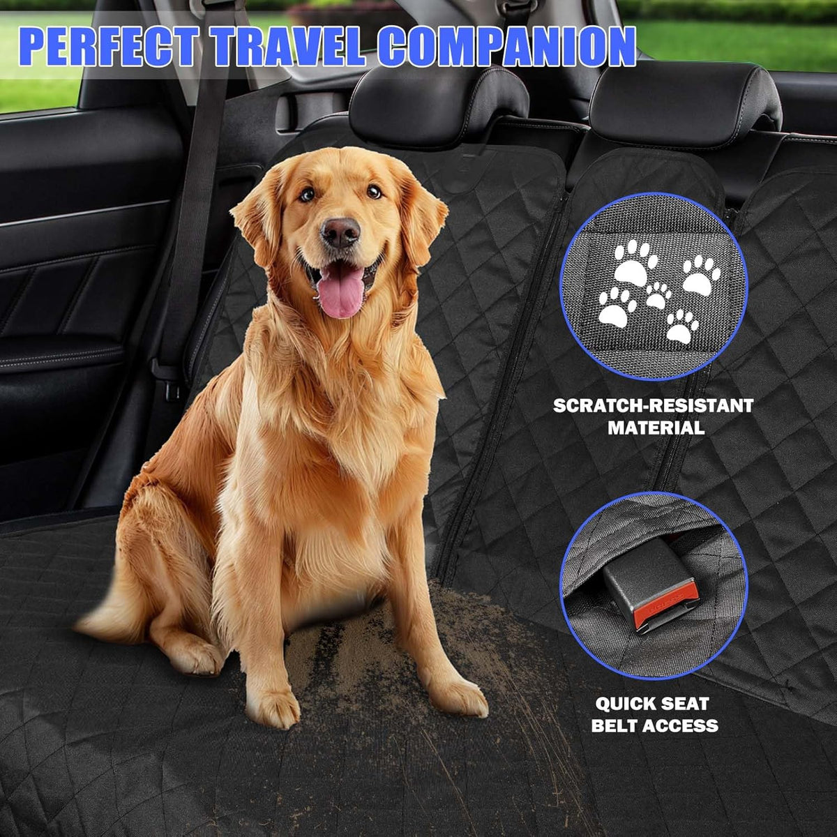 Yonktoo Dog Car Seat Cover for Back Seat, Car Seat Cover 60/40 Split Bench for Family Car, Compact SUV, MPV - Standard - 53" W