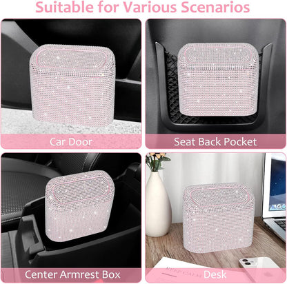 Accmor Car Trash Can with Lid, Mini Auto Dustbin Garbage Organizer Holder 2 Packs, Automotive Storage Container Bin with 60 Pcs Bags for Vehicle, Home, Office