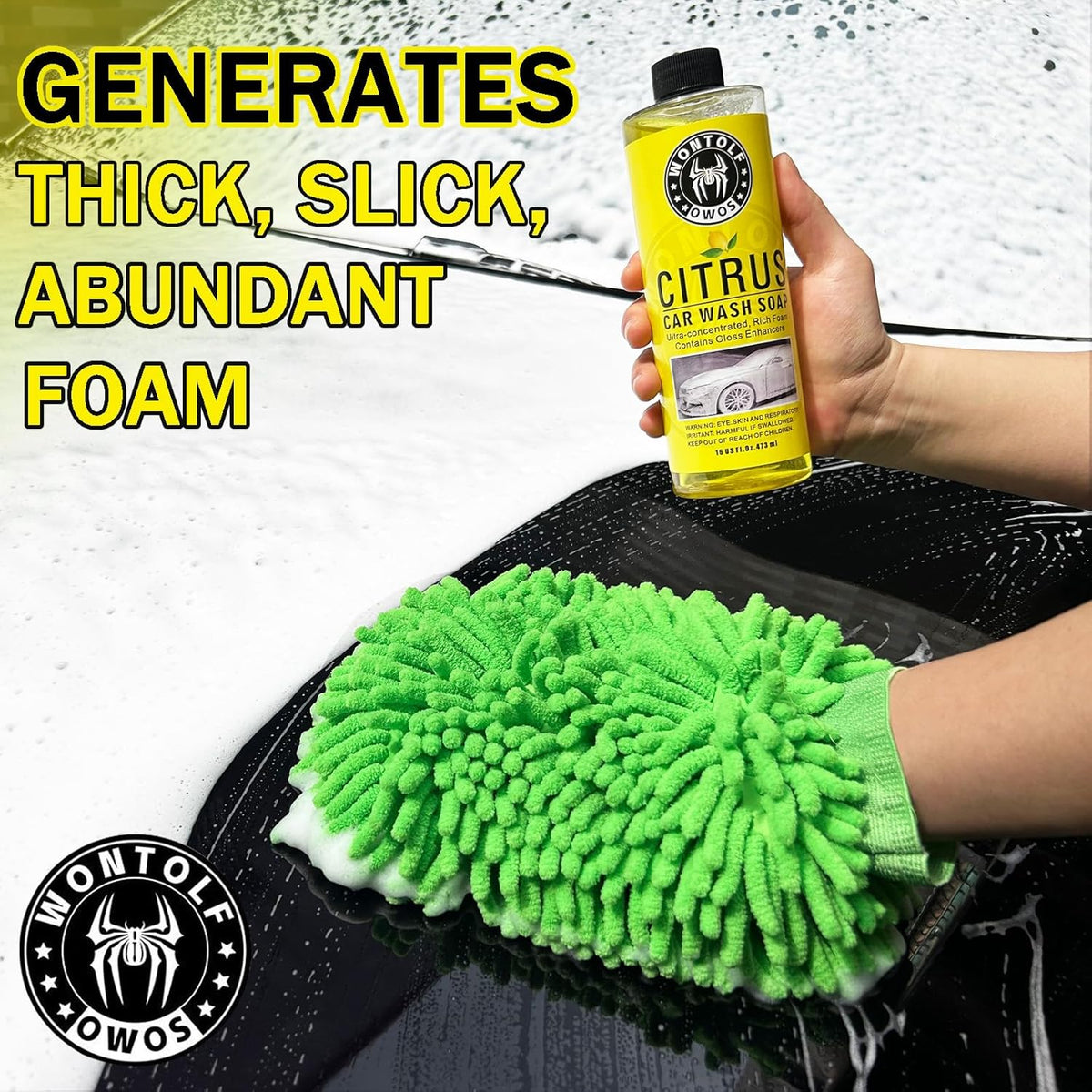 Wontolf CWK188 Car Wash Kit with Foam Gun, Car Wash Soap, Interior Detailer Cleaner, Wheel Cleaner, Car Care Cleaning Detailing Kit for Cars Trucks RVs SUVs Motorcycles (Works w/Garden Hose), 10 Items