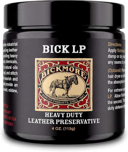 Leather Conditioner, Scratch Repair | Bickmore Bick LP 4oz - Heavy Duty LP Leather Preservative | Leather Protector, Softener and Restorer Balm for Dry, Cracked, and Scratched Leather | Made in USA