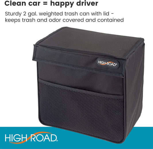 High Road TrashStand Weighted Car Trash Can with Lid and Removable Leakproof Liner - Universal Fit Behind Center Console in Back Seat - Holds 2 Gallons of Car Garbage