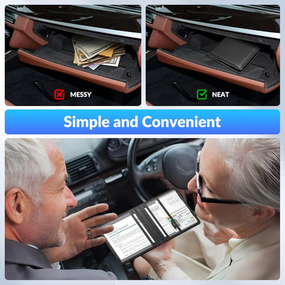 Car Registration and Insurance Card Holder，Vehicle Glove Box Car Organizer，Accessories Case for Storing Driving Licences, Cards, Documents